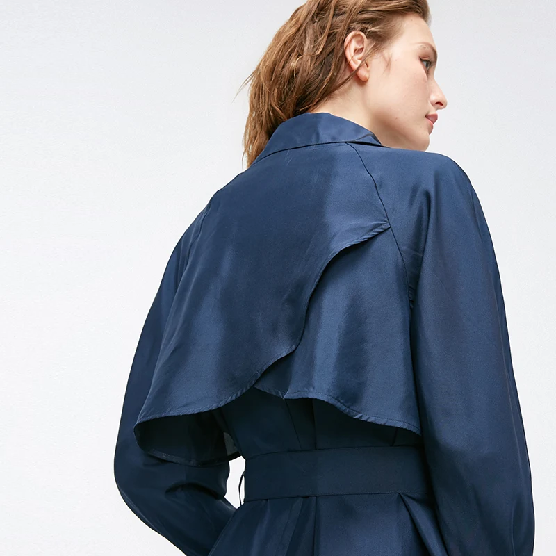 

Windbreaker 2021 Silk Long Mulberry Coats Women Double Breasted Solid Turn Down Collar Trench Coat Office Lady Clothes Female