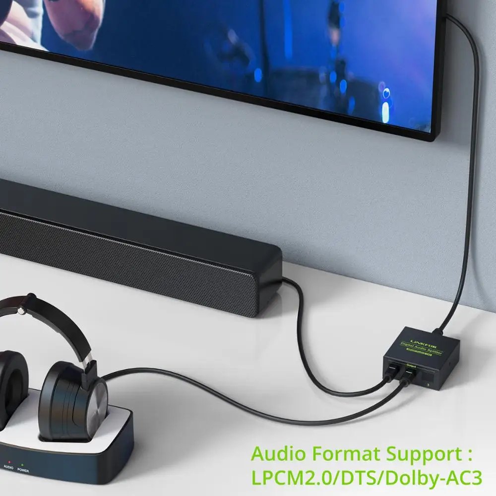 LiNKFOR 1x4 оптический цифровой аудио сплиттер 1 в 4 Out SPDIF Toslink с шт 6.6ft кабель Поддержка