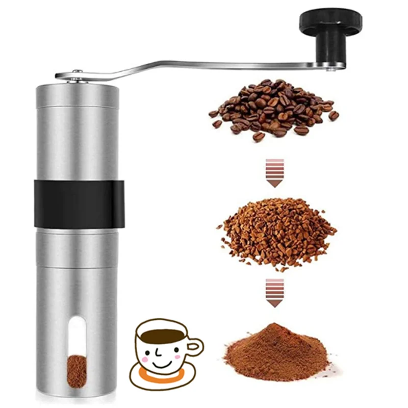 

2021 Portable Compact Stainless Steel Manual Coffee Bean Grinder ABS Non-Slip Crank Handle Conical Burr Mill