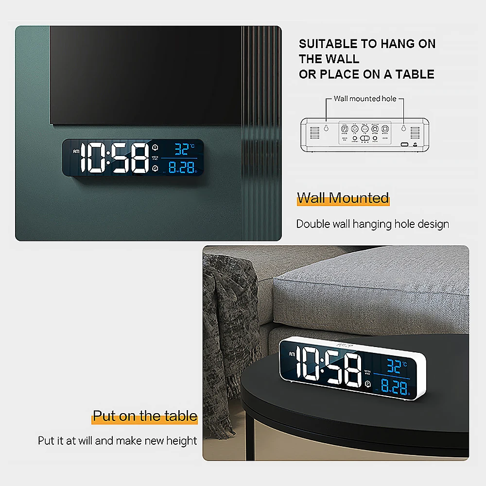 

Music LED Digital Alarm Clock Temperature Date Display Desktop Mirror Clocks Home Table Decoration Electronic Clock 2000