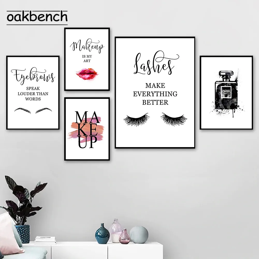 

Fashion Poster Makeup Art Print Lip Eyelash Canvas Painting Perfume Bottle Posters Nordic Wall Pictures For Girl Room Decoration