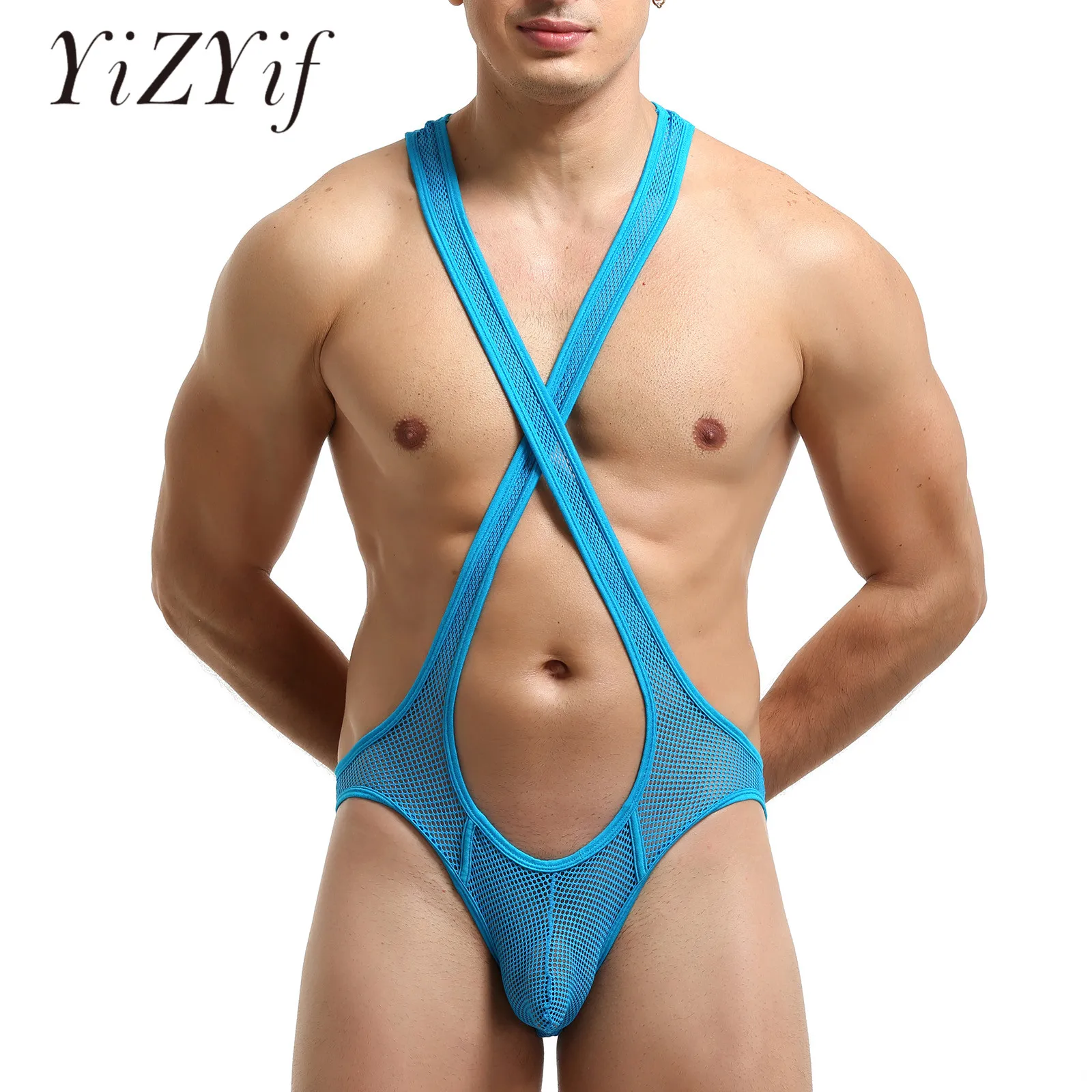 

Майка мужская сетчатая, с перекрестными ремешками спереди