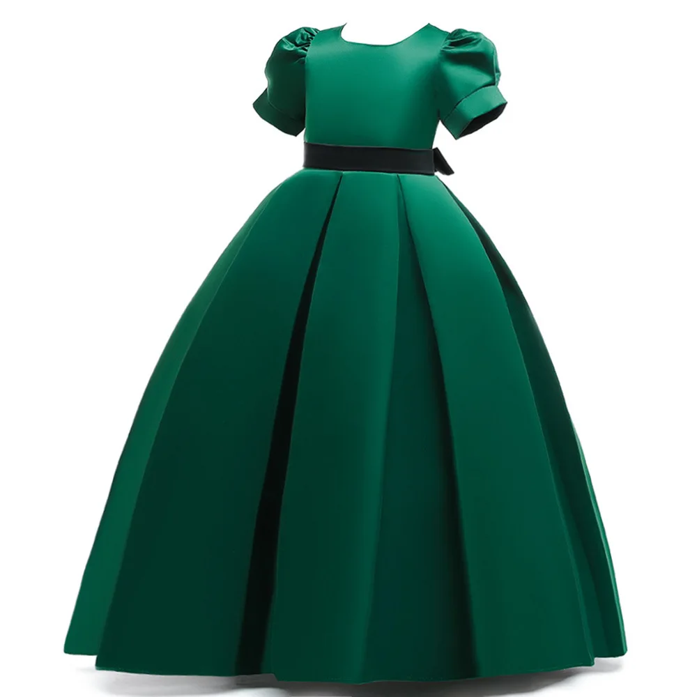 Satin Children Birthday Long Green White Gown Party Teenager Girls Christmas Bridesmaid Dresses for Kids Age 5 To 10 12 14 16 | Детская