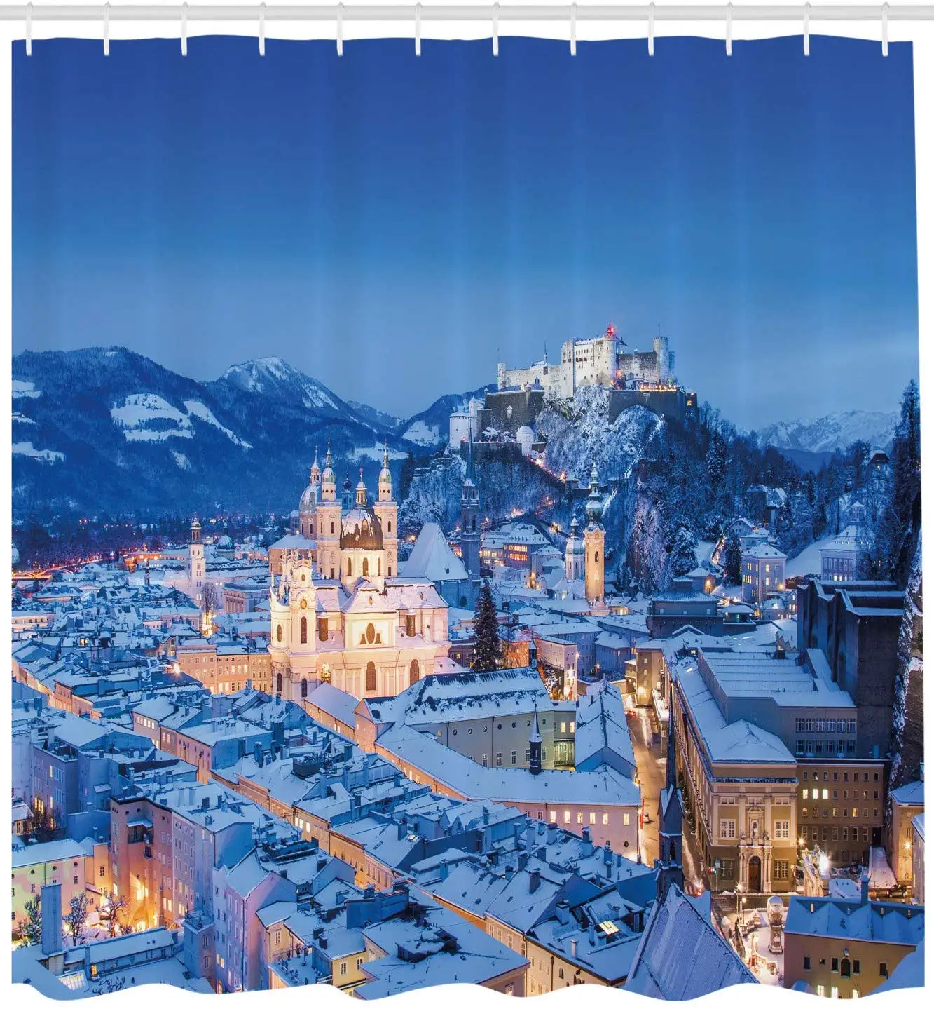 Зимняя занавеска для душа вид на город Зальцбург с фестуном хохензальцбург зимой