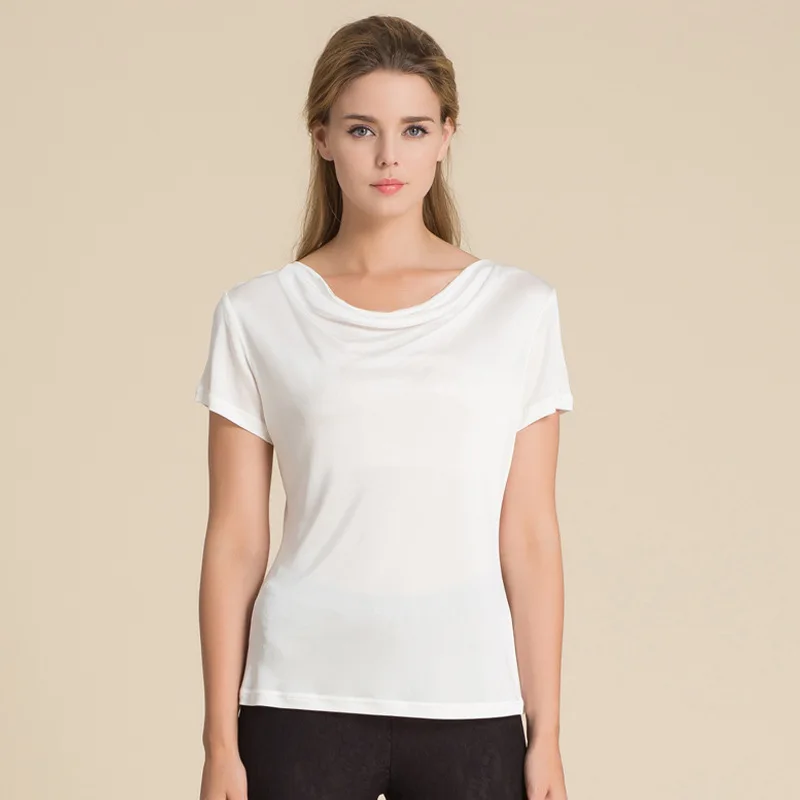 Женская футболка из 100% чистого шелка Повседневная с коротким рукавом и