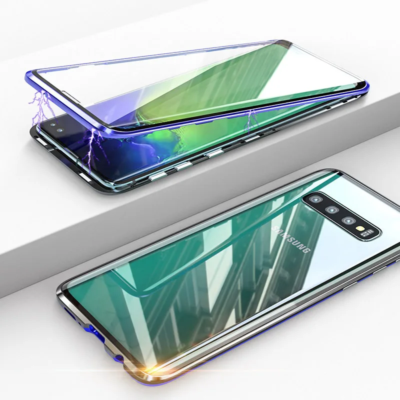 

Double-sided Magnetic 360 Full Protect Case For Samsung S10 S9 Plus S10 5G Tempered Glass Metal for Galaxy Note 10 Plus 9 8 Case