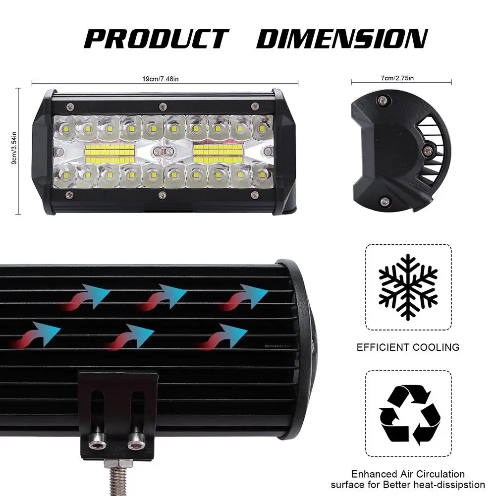 

400W LED Bar offroad 3 Rows 7inch 40000LM 6000K Work Light Bar High Bright Driving Lamp for Offroad Boat Car Tractor Truck