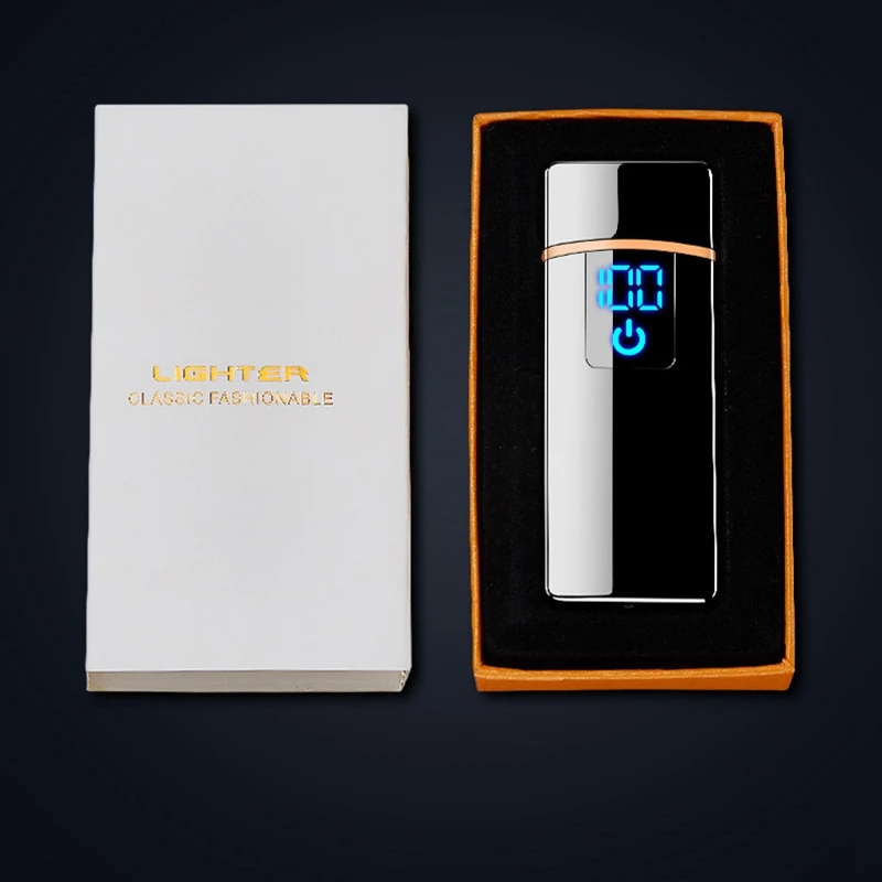 

Electric Windproof Lighter Rechargeable USB Cigarette Lighter Metal Ultra-thin With Digital LED Power Display Fingerprint Touch