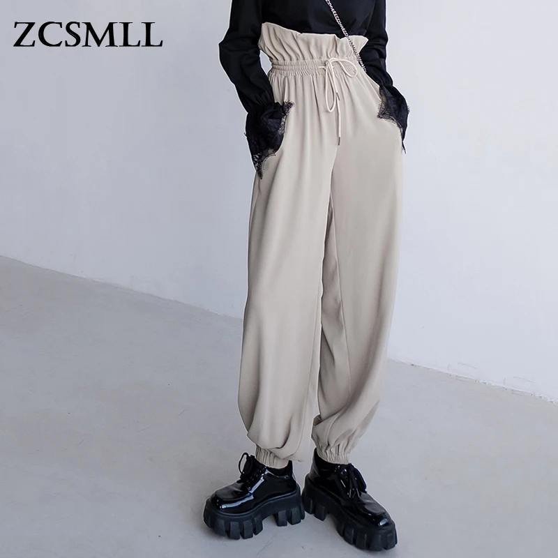 ZCSMLL High Elastic Waist Khaki Long Wide Leg Leisure Trousers New Loose Fit Pants Women Fashion Tide Spring Autumn 2022 TH940