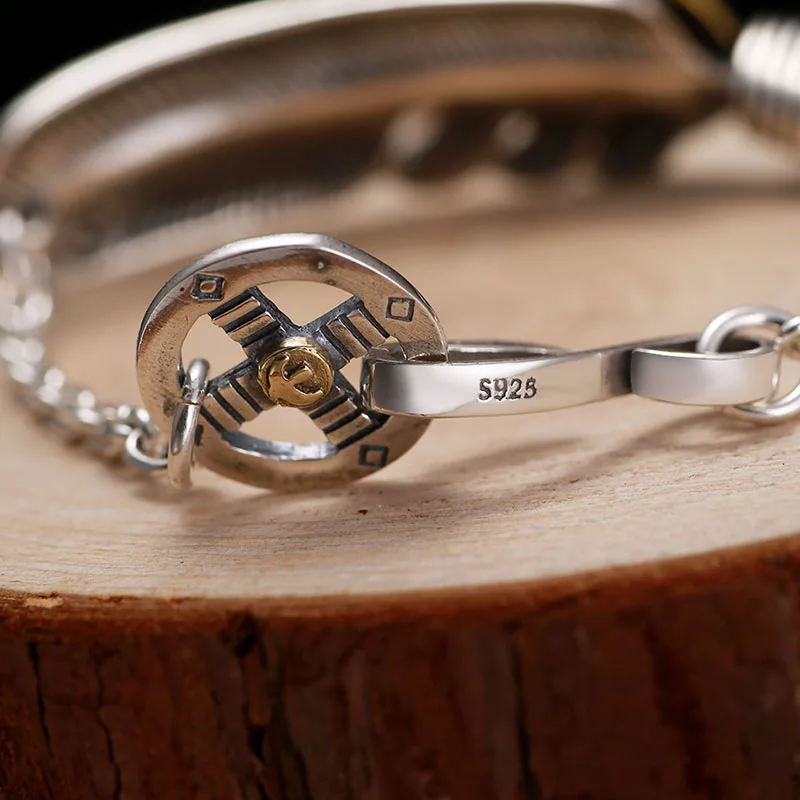 Мужской и женский браслет ZABRA в стиле панк с золотыми перьями из стерлингового