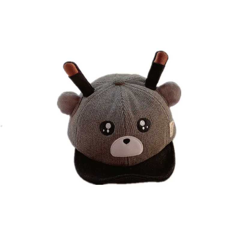 Детские зимние теплые шерстяные бейсбольные кепки в полоску с медведем детские