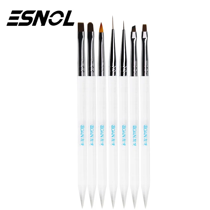 

Esnol Nail Art Brush Liner Dotting Fan Design Acrylic Builder Flat Crystal Painting Drawing Carving Pen UV Gel Manicure Tool Set