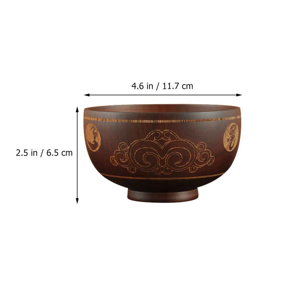 

1PC Wooden Bowl Vintage Style Carving Pattern Salad Rice Bowl Soup Bowl