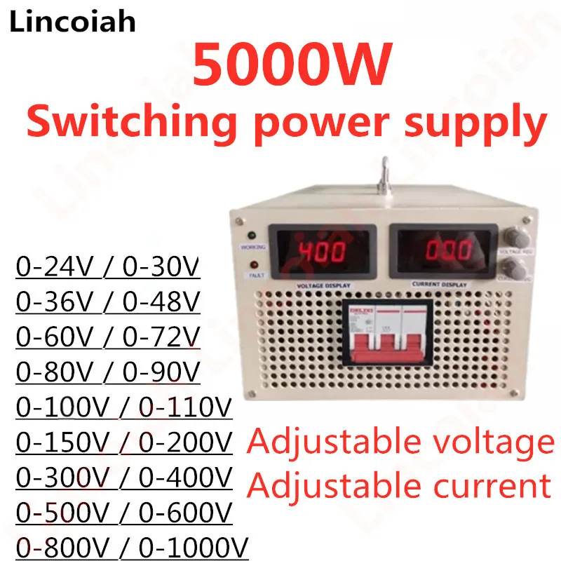 

5000W Switching Power Supply Output 24V 36V 48V 60V 72V 80V 150V 300V 400V 600V 800V 1000V Current Voltage Adjustable AC-DC SMPS