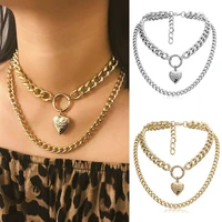 creative heart shaped openable pendant punk exaggerated necklace double layer simplicity chain short necklace hip hop