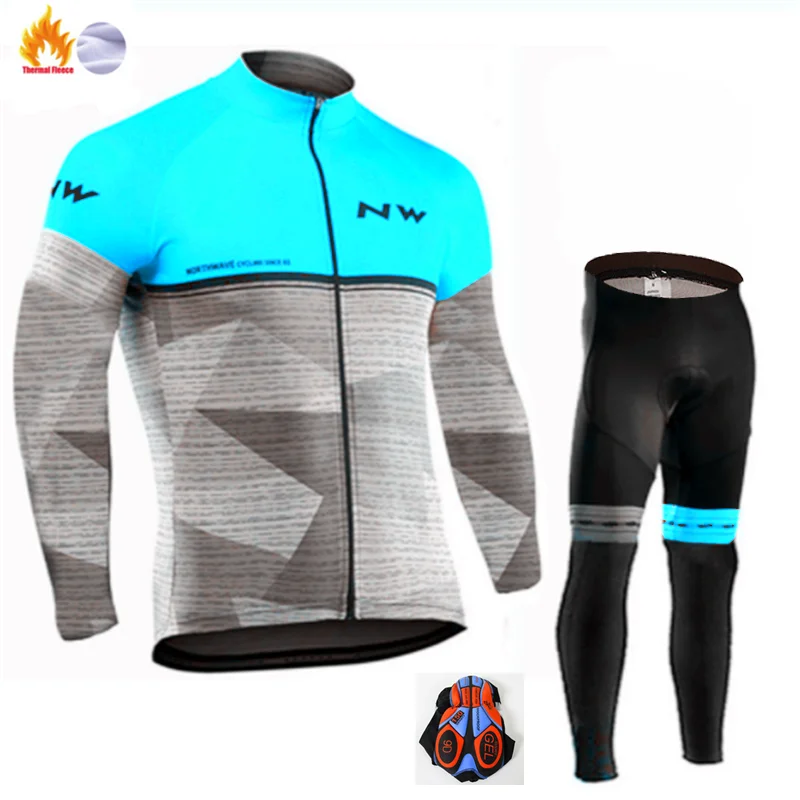Winter Cycling suit Pro NW Для мужчин с длинным рукавом Одежда для велоспорта Ropa Ciclismo Invierno Hombre зима Термальность флис Велоспорт Джерси комбинезон комплект - Цвет: Winter Cycling suit