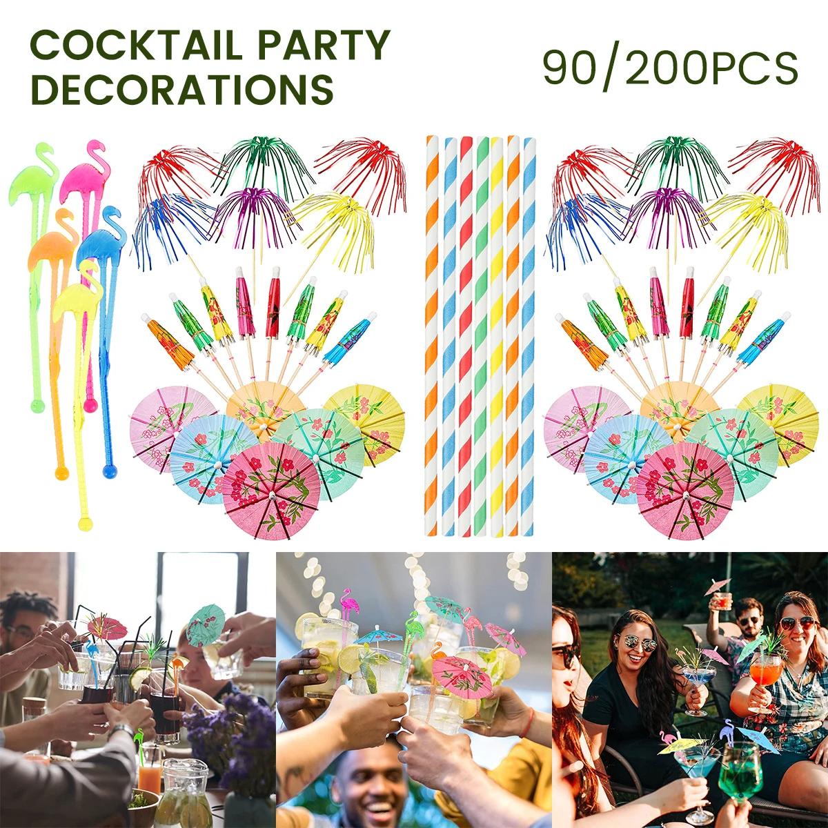 

90 200pcs Drink Wine Decor Cocktail Swizzle Sticks Drink Stirrer Cocktail Stirrer Paper Umbrella Sticks Party Decor Bar Supplies