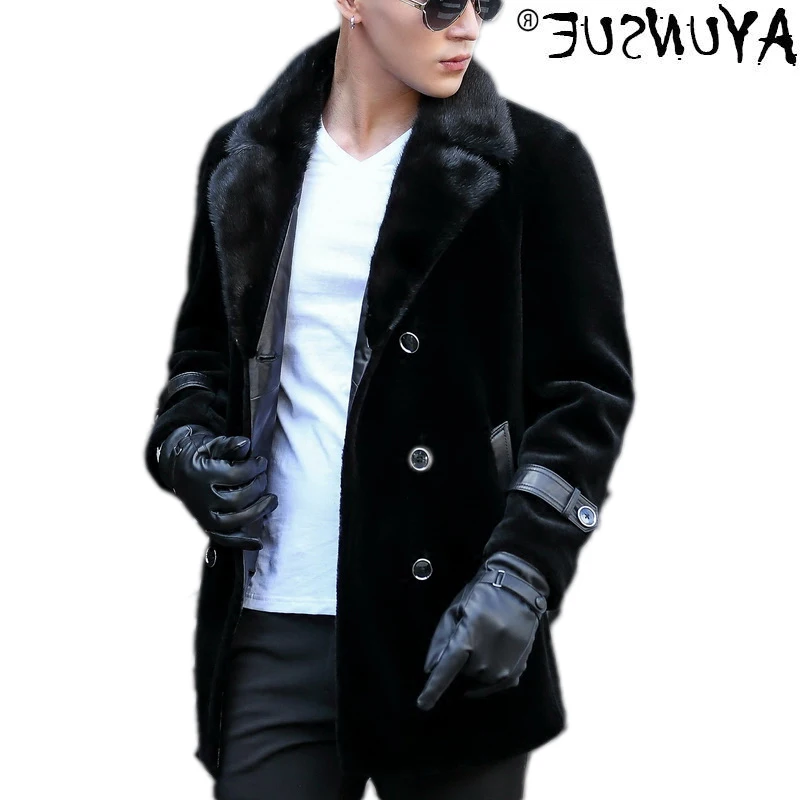 

Genuine men's jacket, sheepskin jacket, Mink Collar, Jacket Size