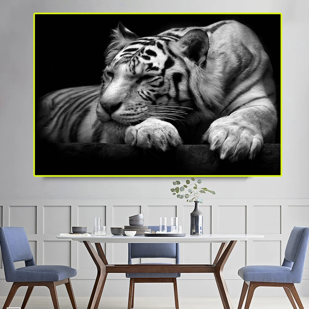 Гостиная на холсте Безрамная черно белая картина с животными украшение для дома