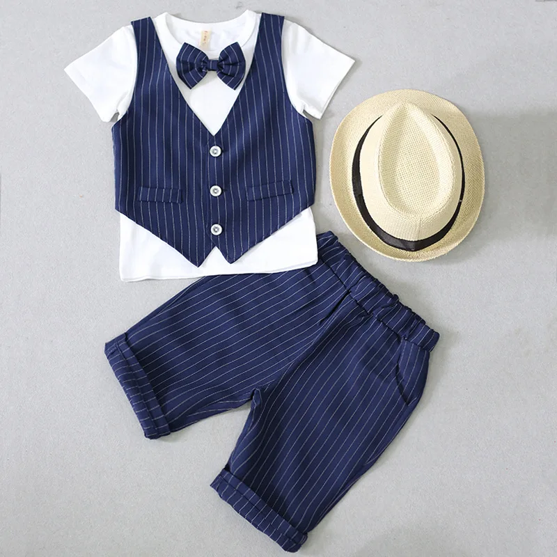 School Kids Sports Short Sleeves Shirt+Shorts 2pcs Suit Children Birthday Party Gift Clothing Gentleman Boys Summer Set | Детская одежда