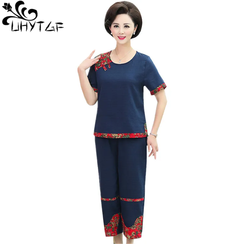 

Женский спортивный костюм UHYTGF из хлопка и льна, летний комплект из двух предметов в национальном стиле, элегантный удобный тонкий женский к...