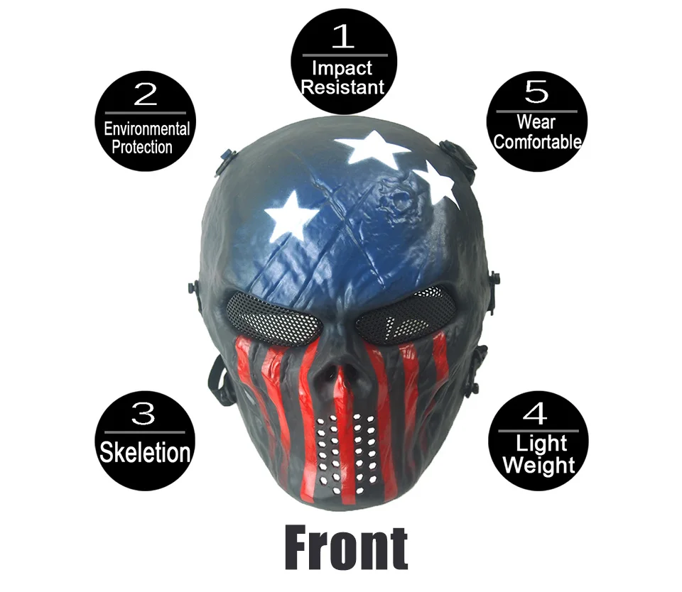 Полнолицевая маска с черепом Chief M08 Пейнтбольная мягкая пластиковая тактическая