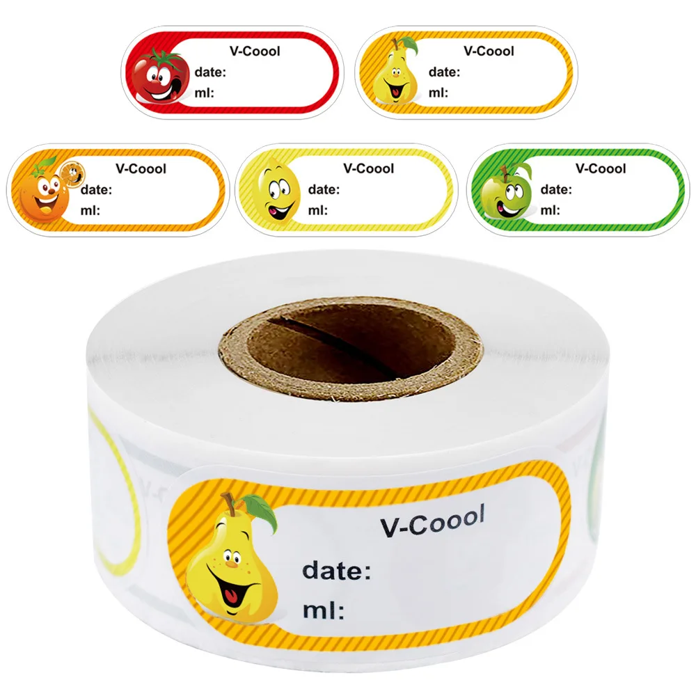 

250pcs/roll Home Kitchen Food Marking Date Sticker Label for DIY Handmade drink bottles 5 Patterns with Cute Cartoon Fruits