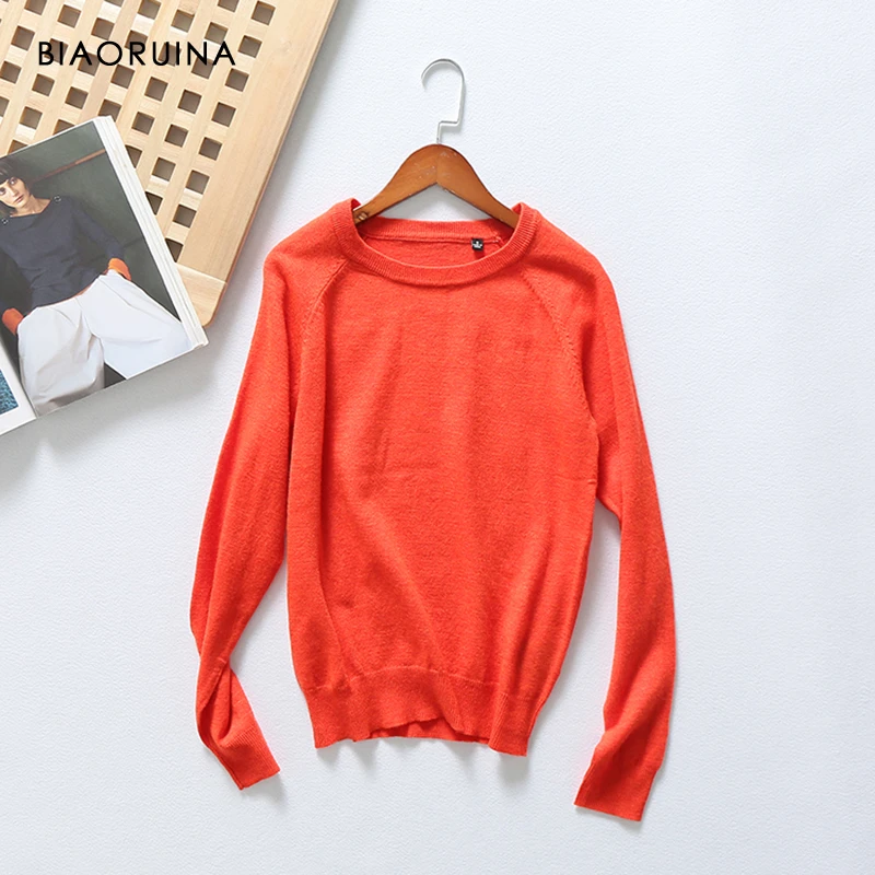 Женский вязаный свитер BIAORUINA повседневный Универсальный пуловер из хлопка и