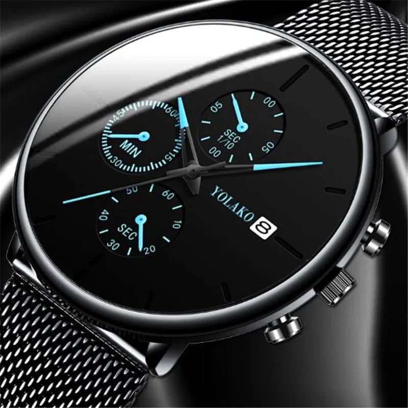 Мужские модные классические черные наручные часы Роскошные ультратонкие с