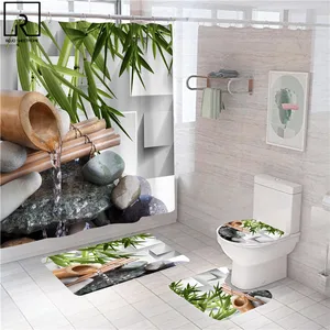 bamboo and stone print decorative shower curtain inner peace bathroom curtains green bath mat set toilet carpet japanese decor free global shipping