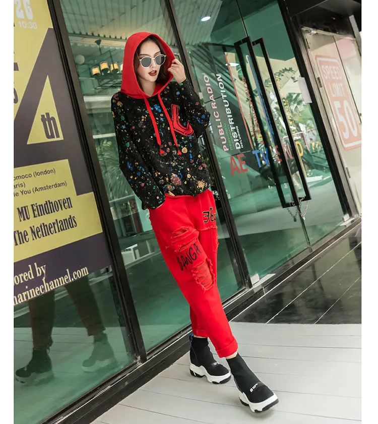 Max LuLu/Новинка года; корейский стиль; модная женская осенняя одежда в стиле панк; женские толстовки с капюшоном; повседневные женские толстовки с цветочным принтом