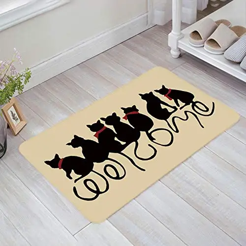

Welcome Door Mat Entryway Door RugFloor Mat Black Cat Doormat Indoor Shoe Scraper Non Slip Backing Entrance Mat for Home
