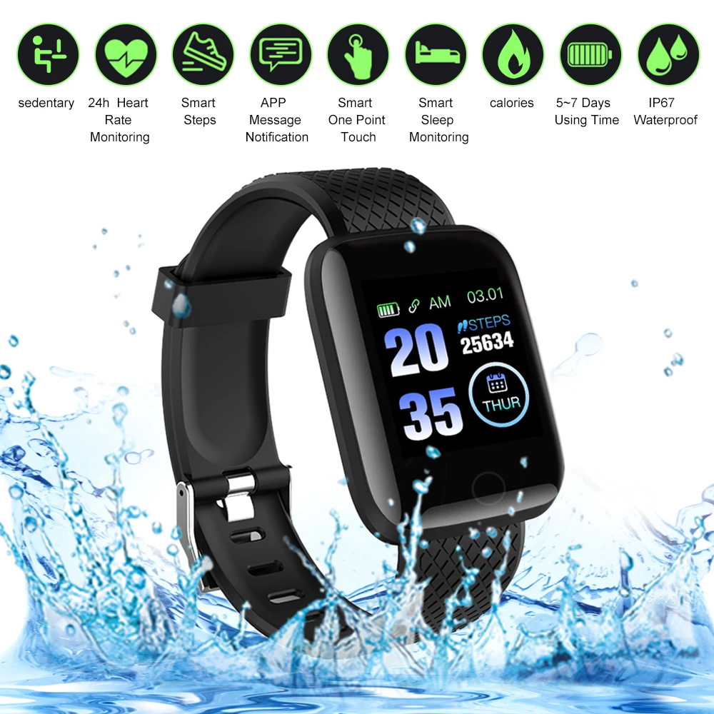 

116Plus Smart Bracelet Intelligent Watch Fitness Tracker Step Counter Heart Rate Monitor Sport Smart Wristband Watch Smart Band