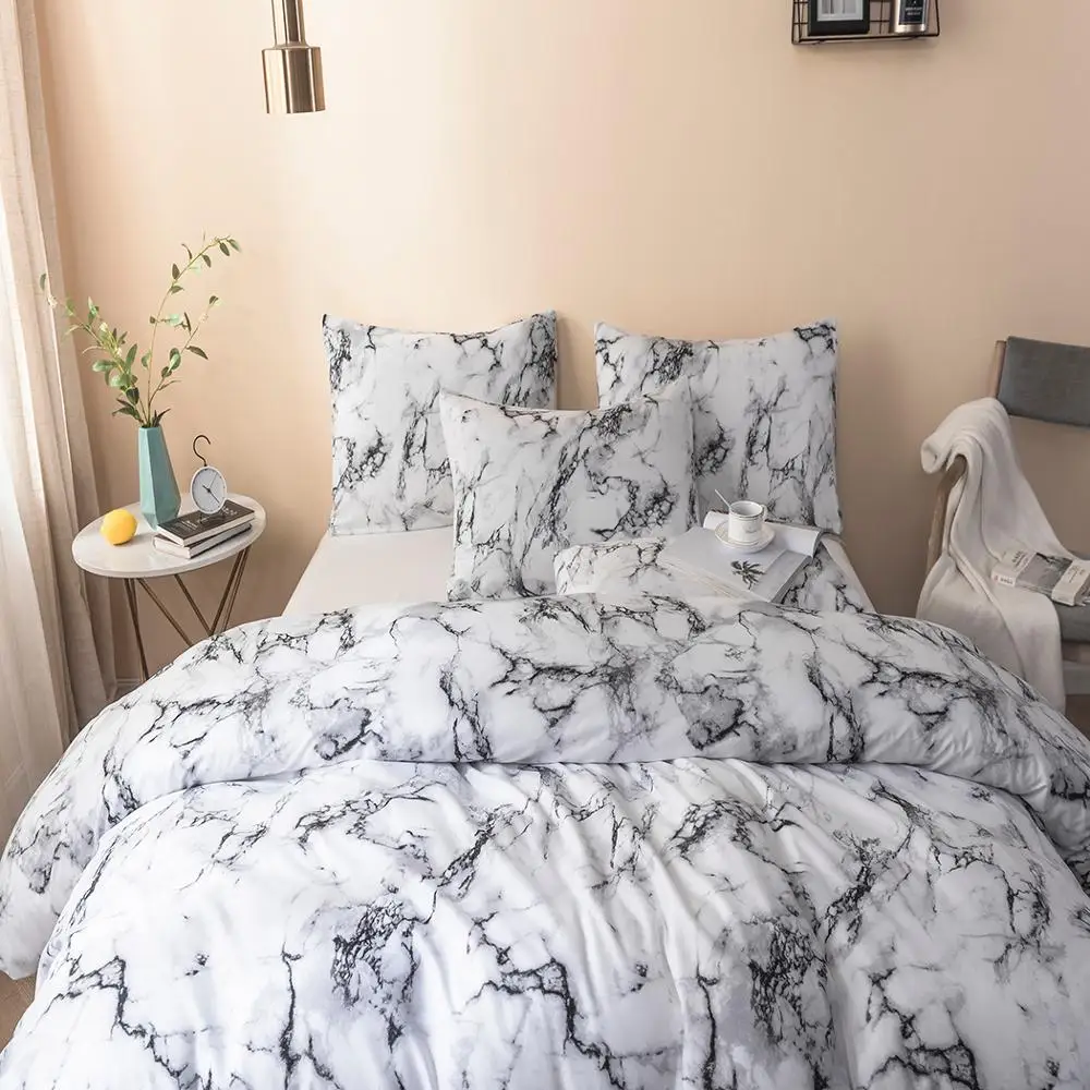 

Hommomh marble bedding set, black and white pattern print, soft microfiber bedding (3 pieces, extra large)
