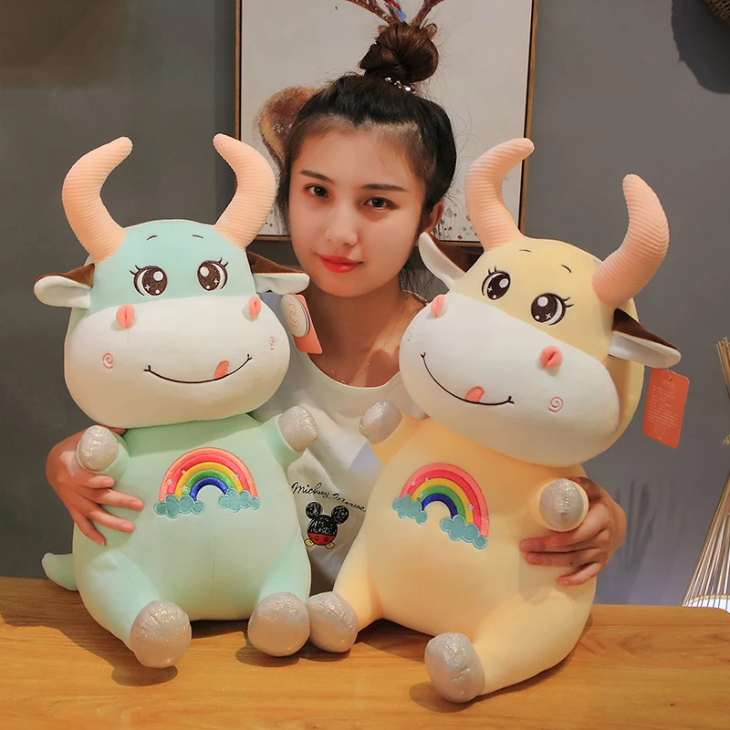 

New Arrive 30-50CM 3 Colors Cute Rainbows Cow Doll Cartoon Small Stuffed Animals Baby Cattle Plush Toys For Kids Christmas Gifts