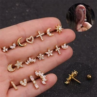 new star moon crystal geometric cartilage stud spiral earrings fashion stainless steel high quality perforated jewelry earrings