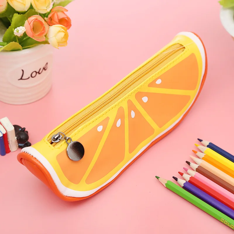 Kawaii фрукты стиль PU большой карандаш Чехлы многофункциональный пенал для канцелярских принадлежностей Сумки школьные принадлежности - Цвет: Orange