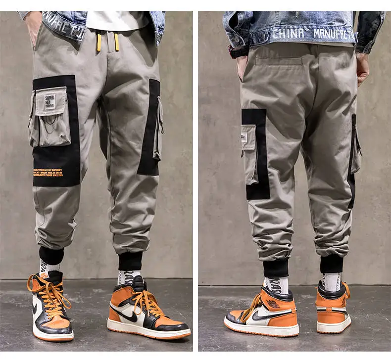 2019 INS Europe Buckle Ribbons Pockets Joggers Cargo Harem Pants Streetwear Men Autumn Hip Hop Casual Sweatpants Male | Мужская одежда
