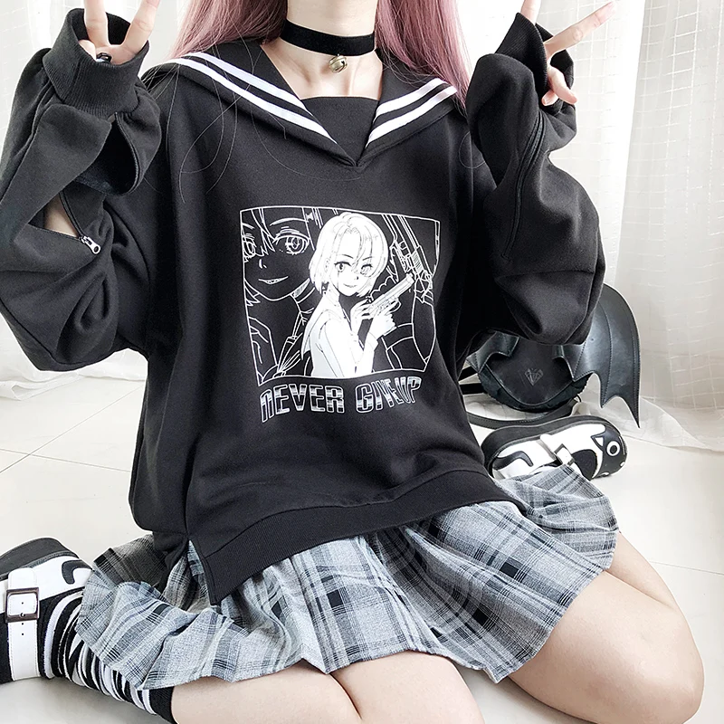 Navy Wind Gridrunner Girl Аниме панк уличная Толстовка Готическая японская Лолита Harajuku женские толстовки с матросским воротником панк
