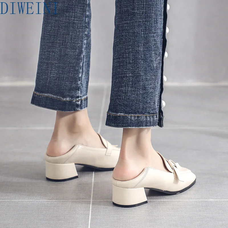 

New Women Pumps Fashion Bowknot Superfine Fiber Block Chunky Low Heels Single Shoes Woman Square head Toe Pumps Zapato Mujer C19