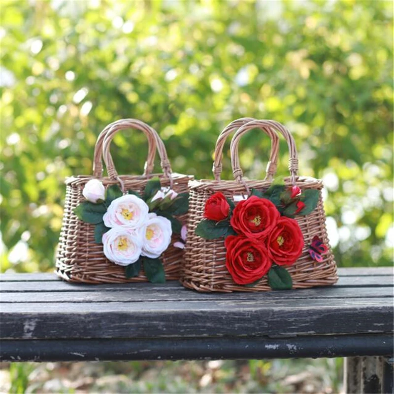 Соломенные сумки с красивыми цветами Женская плетеная Сумка из ротанга летние