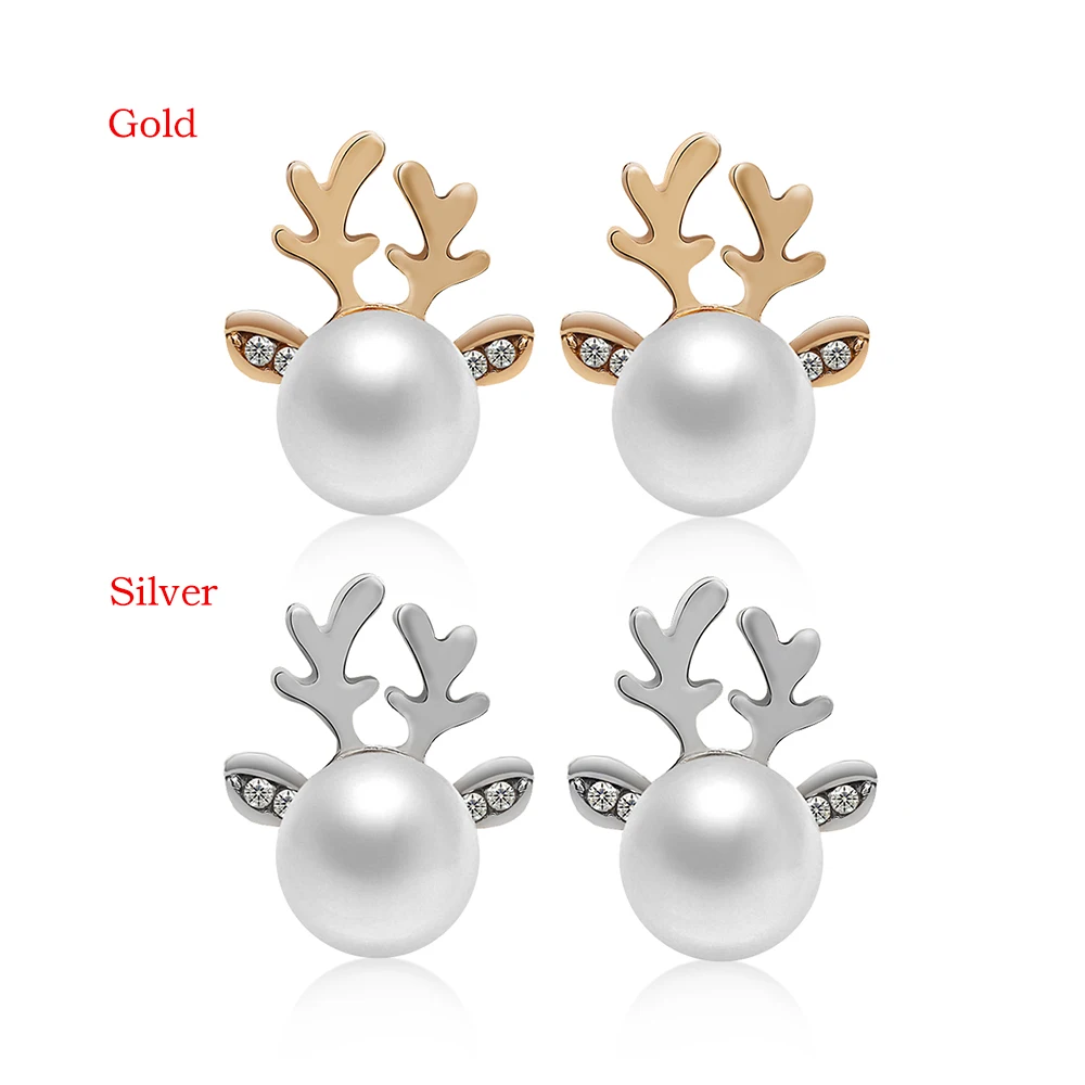 1 Pairs Hot Sale New Fashion Elegant Stud Earrings Christmas Pearl Deer Ear Rings Women Girls Charming Jewelry Accessories Gift | Украшения