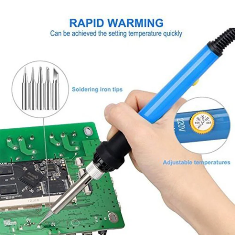 

60W 220V 110V Electric Soldering Iron Set Tool Kit Solder Wire Tips Stand C1