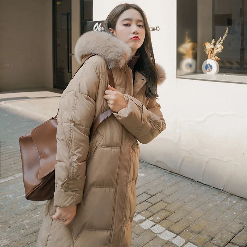 2021 Women Large Fur Collar Solid Color Parkas Down Cotton Jacket Women's Mid-length Casual Zipper Thicken Warm Winter Coat