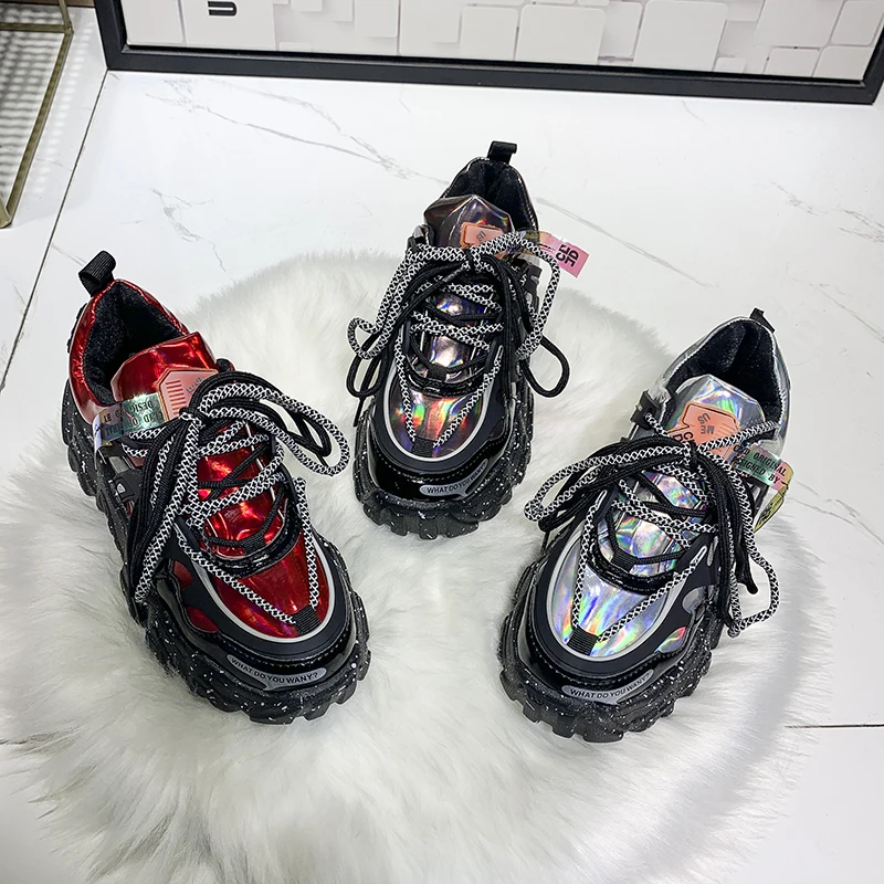 

Chunky Casual Sneakers Women Autumn 2020 Fashion Sequined Platform All -Match Heightening Shoes