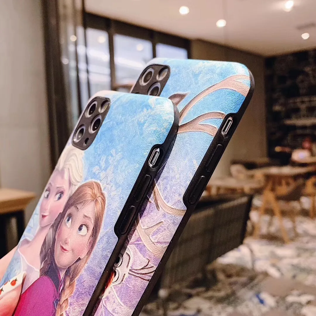 Cute Cartoon Anna Elsa princess Silk relief Case For Apple iPhone 11 pro X Xs Max Xr 7 8 6 s Plus sven Olaf Girl Phone Cover |
