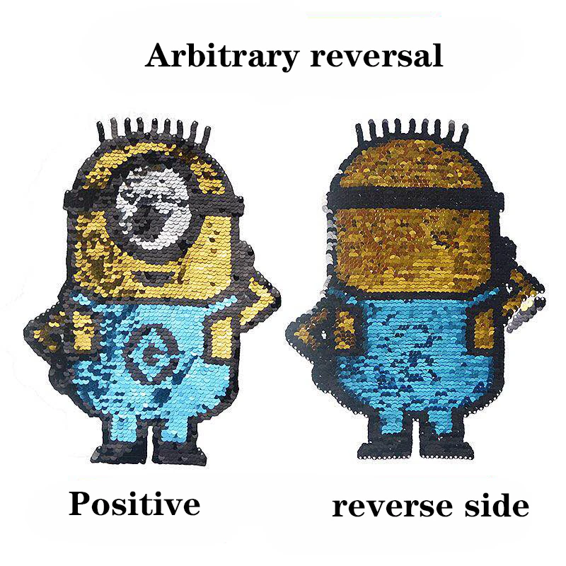 Мультяшные Миньоны Флип-блестки патч вышивка ткань наклейка вышитые блестки