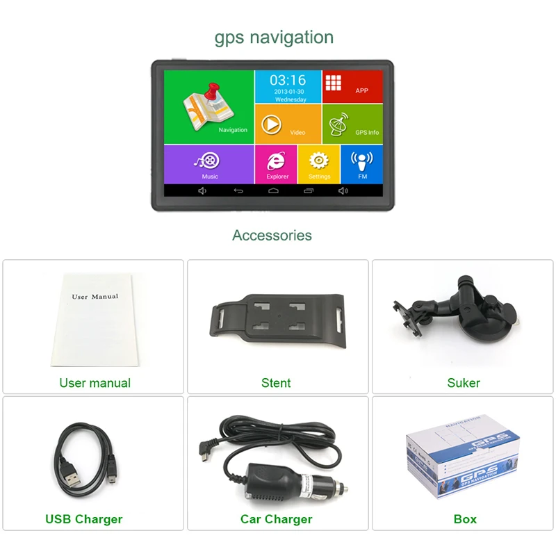 7 дюймов Android GPS грузовик навигации Европы gps навигатор Wi-Fi 512 М 16 Гб Испания Франция