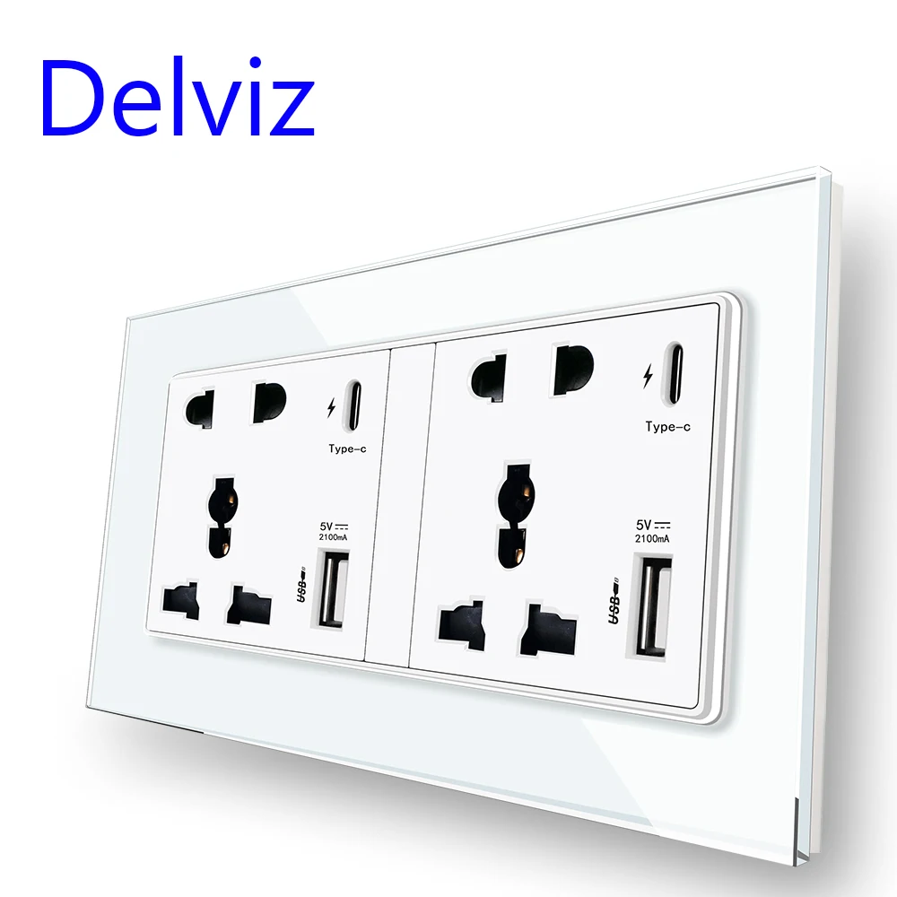 Интерфейсная розетка Delviz Тип C 2 А USB-порт питания стеклянная панель настенная