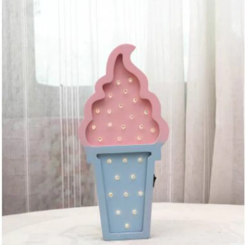 Скандинавский деревянный мультфильм ночник лампа мороженое подростковое сердце